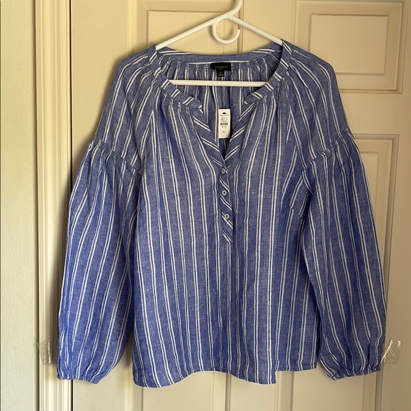 Talbots Blue Striped Women's Top, size Petite Large, 100% linen. - Picture 1 of 6